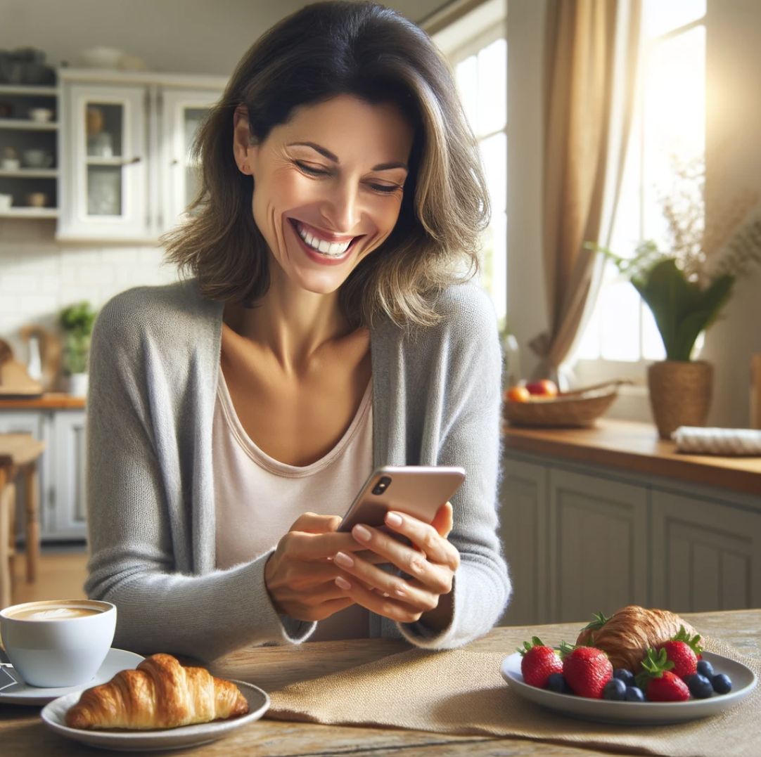 Frau Zuhause am Smartphone